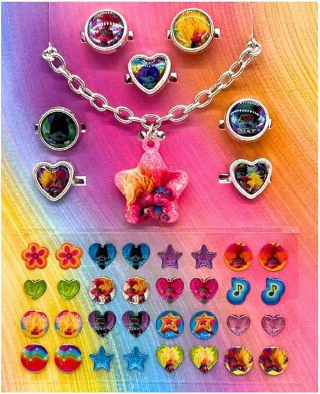 Alt view image 2 of 2 - Trolls Charm Bracelet, Rings & Sticker Earrings  24-Piece Set for Kids