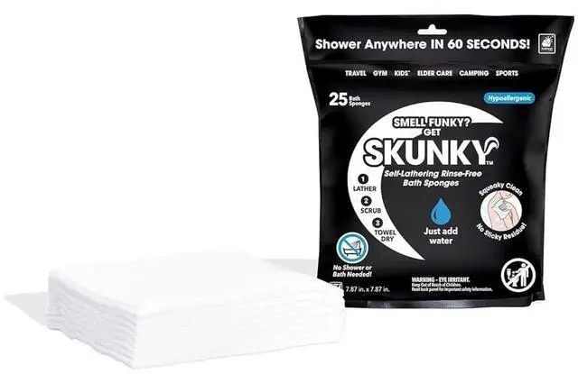 Main image of Skunky  No-Rinse Bathing Wipes  Fast & Easy Shower-Free Cleaning, 25 Count