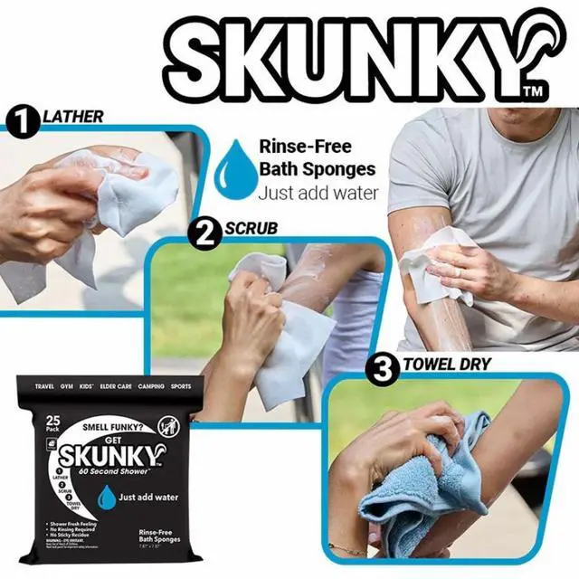 Alt view image 3 of 7 - Skunky  No-Rinse Bathing Wipes  Fast & Easy Shower-Free Cleaning, 25 Count