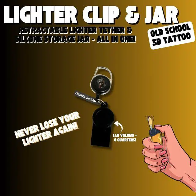 Alt view image 3 of 5 - WEEZ Retractable Lighter Clip & Silicone Jar- Old School 3D Tattoo