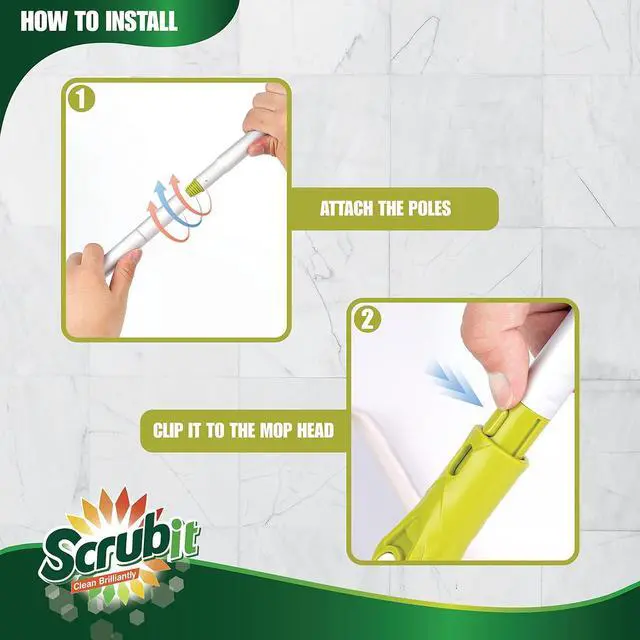 Alt view image 4 of 7 - SCRUBIT 16" Microfiber Swivel Mop: Wet/Dry Reusable Pads, 52" Pole, 2 Included