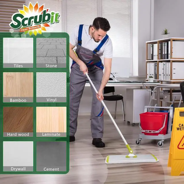 Alt view image 5 of 7 - SCRUBIT 16" Microfiber Swivel Mop: Wet/Dry Reusable Pads, 52" Pole, 2 Included