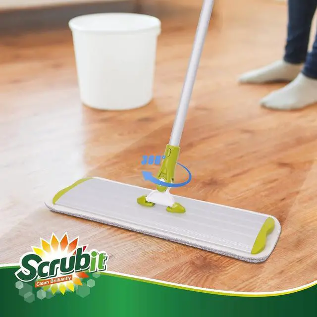 Alt view image 7 of 7 - SCRUBIT 16" Microfiber Swivel Mop: Wet/Dry Reusable Pads, 52" Pole, 2 Included