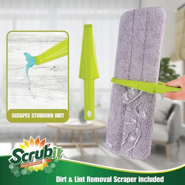 Alt view image 6 of 7 - SCRUBIT 16" Microfiber Swivel Mop: Wet/Dry Reusable Pads, 52" Pole, 2 Included