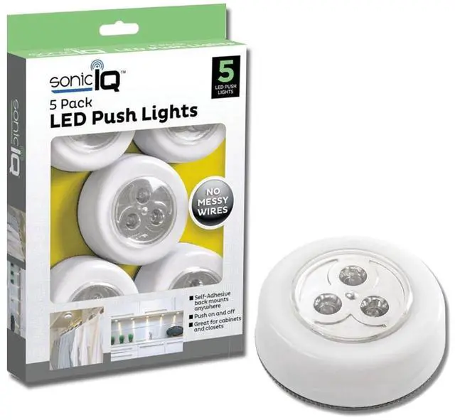 Alt view image 2 of 7 - SonicIQ LED Push Lights - 5 Pack for Easy Illumination
