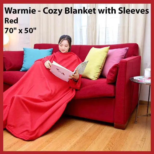 Alt view image 5 of 6 - Warmie- Cozy Blanket with Sleeves -Red