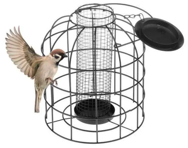 Alt view image 7 of 8 - Kole Imports BIRDFEEDERBK Iron Wire Cage Bird Feeder