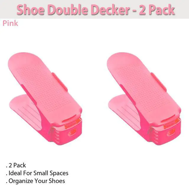 Alt view image 6 of 6 - Shoe Double Decker - Efficient Space-Saving Organizer- Pink - 2 Pack