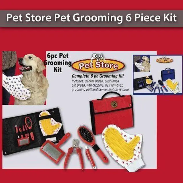 Alt view image 5 of 5 - Pet Store Pet Grooming 6 Piece Kit (Red)