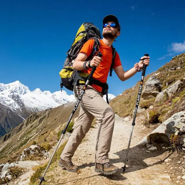 Alt view image 7 of 7 - Flare Star Adjustable Telescopic Trekking Poles - Collapsible Hiking Walking Sticks (Assorted)
