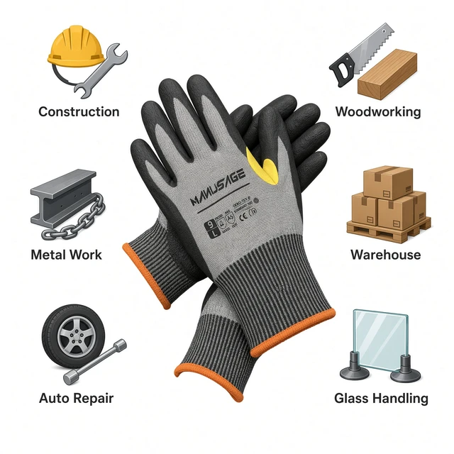 Alt view image 6 of 6 - Manusage A5 Cut Resistant Gloves 3 Pair HPPE Nitrile Grip - Unisex