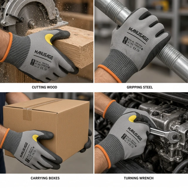 Alt view image 5 of 6 - Manusage A5 Cut Resistant Gloves 3 Pair HPPE Nitrile Grip - Unisex