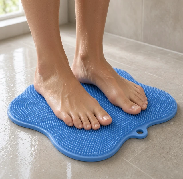 Alt view image 5 of 5 - Dual-Purpose Silicone Shower Foot & Back Scrubber Mat, Blue