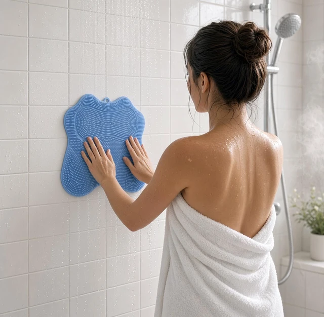 Alt view image 4 of 5 - Dual-Purpose Silicone Shower Foot & Back Scrubber Mat, Blue