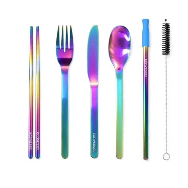 Alt view image 2 of 5 - EcoVessel WanderWare 6-Pc Rainbow Steel Utensil Set