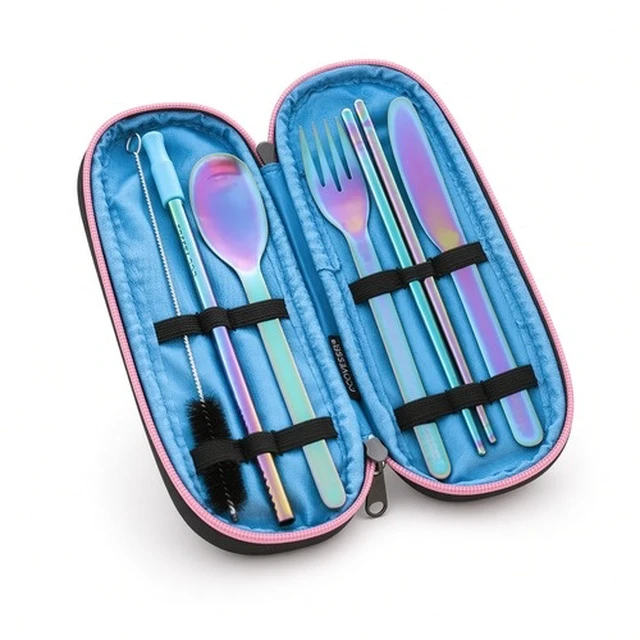 Alt view image 5 of 5 - EcoVessel WanderWare 6-Pc Rainbow Steel Utensil Set