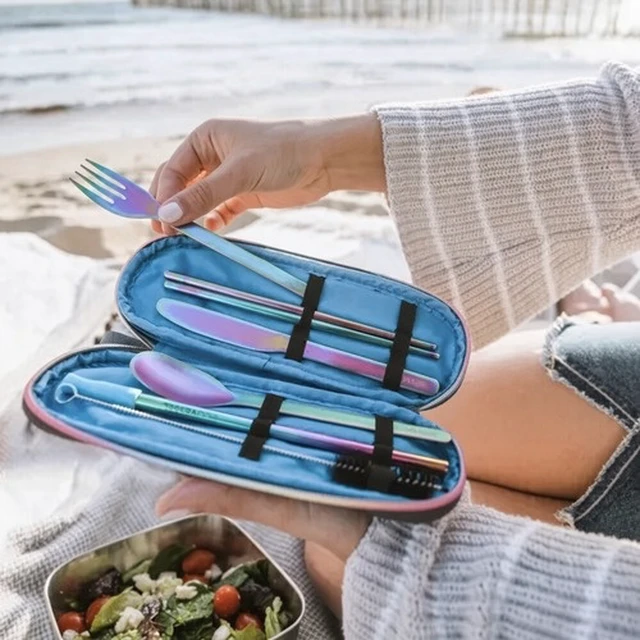 Alt view image 3 of 5 - EcoVessel WanderWare 6-Pc Rainbow Steel Utensil Set