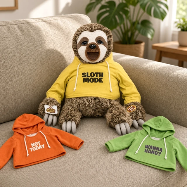 Alt view image 3 of 6 - Snax Sloth Plush Set ( Not Today, Sloth Mode and Wanna Hang Hoodies)