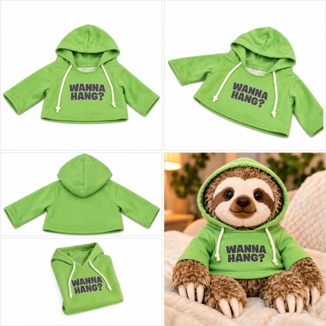 Alt view image 2 of 2 - Snax the Sloth WANNA HANG Hoodie Green Hoodie for Plush Sloth