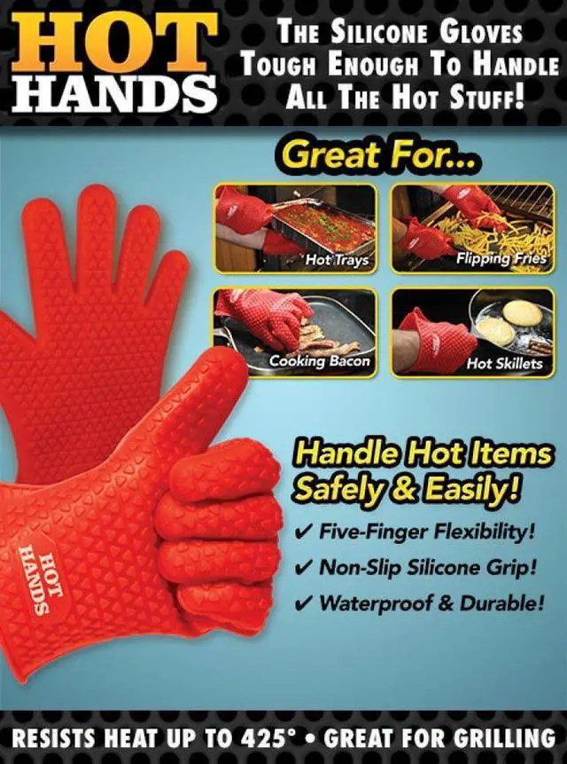Alt view image 2 of 6 - Hot Hands- Non-Slip Silicon Cooking Gloves Grab Flip Shred Hot Meals Veggies Seafood Grip Pots Pans Skillets Baking Trays