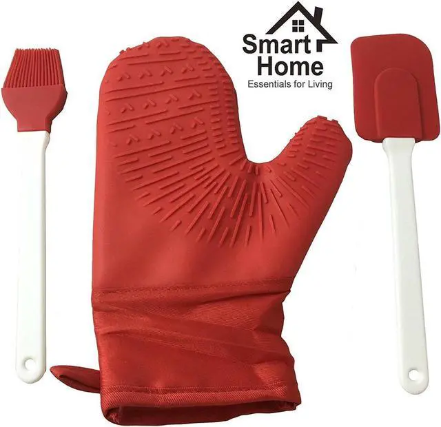 Alt view image 2 of 5 - Smart Home Silicone Oven Mitt with Bonus Spatula & Brush