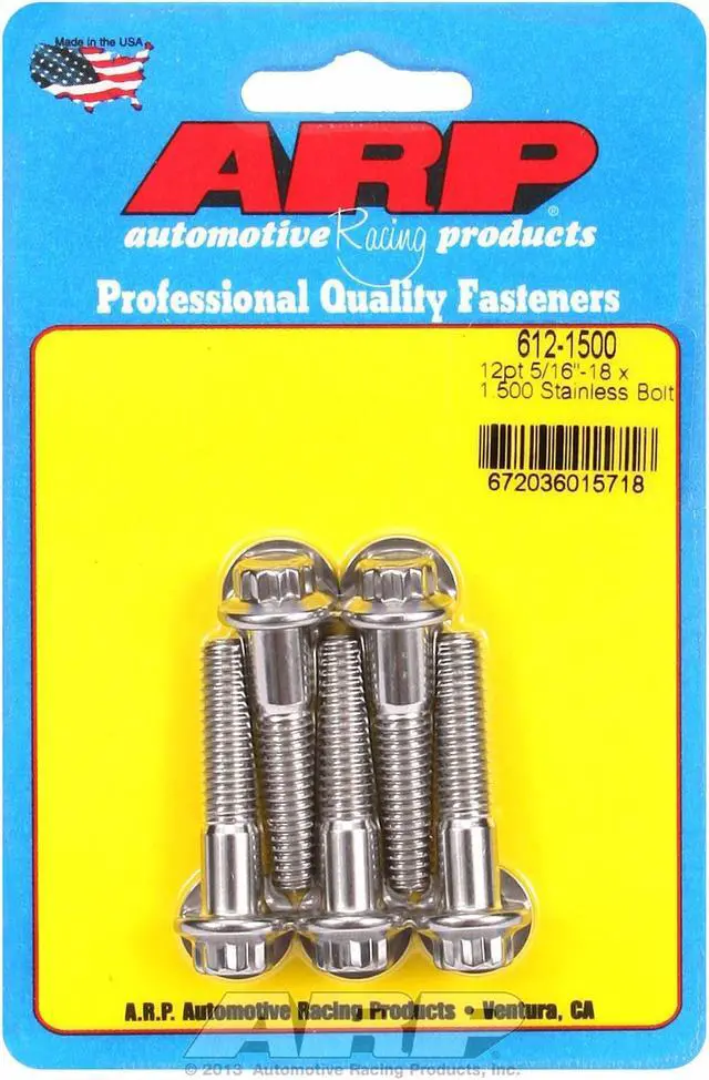 Alt view image 2 of 4 - ARP Universal Bolt 5/16-18 in Thread 1.500 in Long Stainless 5 pc P/N 612-1500