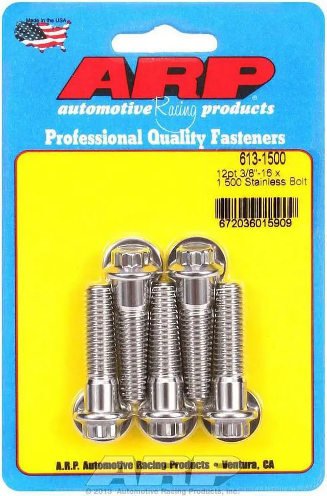 Alt view image 2 of 8 - ARP Universal Bolt 3/8-16 in Thread 1.500 in Long Stainless 5 pc P/N 613-1500