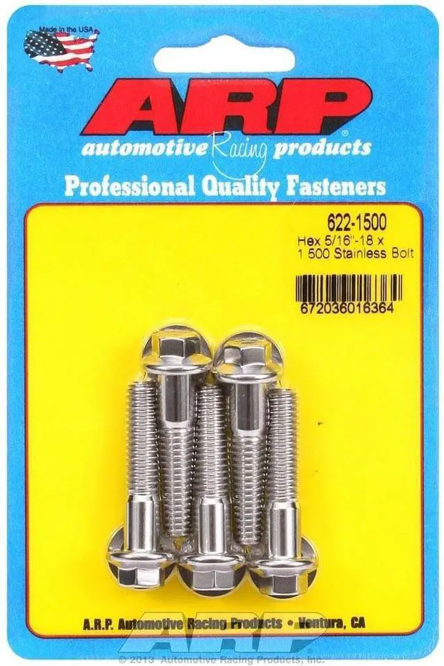 Alt view image 2 of 3 - ARP Universal Bolt 5/16-18 in Thread 1.500 in Long Stainless 5 pc P/N 622-1500