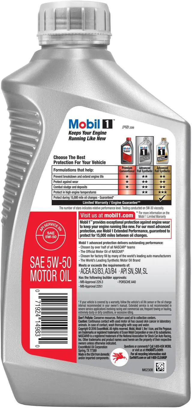 Alt view image 3 of 5 - Mobil 1 106035 Synthetic 5W-50 Motor Oil - 1 quart