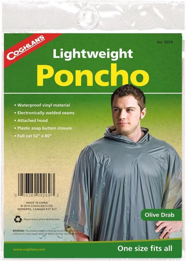 Alt view image 5 of 5 - Coghlan's Medium-Weight Reusable Waterproof Vinyl Hooded Poncho - Olive Drab