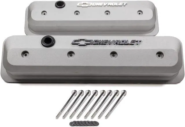 Main image of GM-141-842 Chevrolet Bowtie Slant Valve Covers Centerbolt Small Block Cast Gray