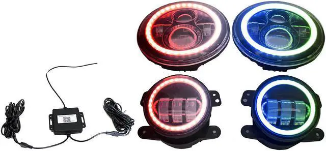 Alt view image 2 of 10 - RS3037050-C - ColorSMART Jeep JK 7in Headlight & 4in Foglight Complete Kit w/ Chasing