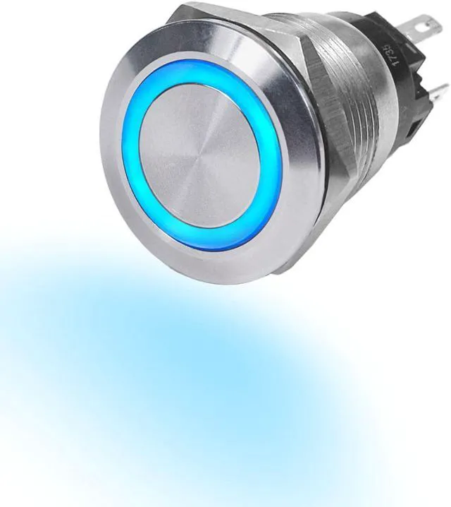 Alt view image 4 of 8 - Push Switch, Stain., Off-(On), Blue, 10A