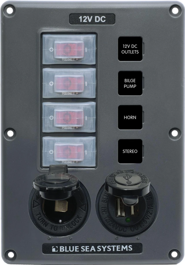 Alt view image 11 of 15 - Breaker/Switch Panel, 4 Sw/USB/12V, Gray