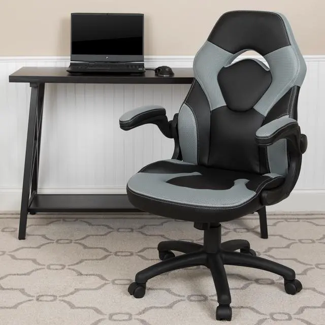 Alt view image 2 of 20 - X10 Gaming Chair Racing Office Ergonomic Computer PC Adjustable Swivel Chair with Flip-up Arms, Gray/Black LeatherSoft
