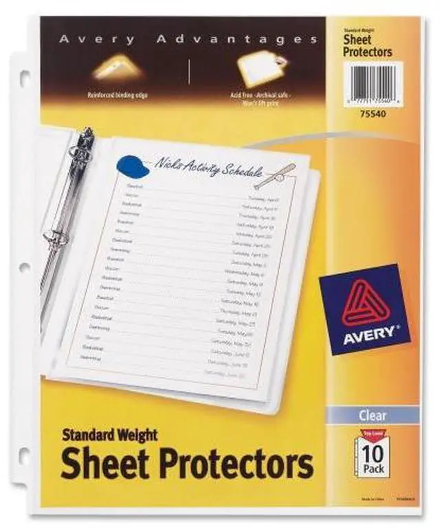 Alt view image 3 of 7 - Avery 75540 Standard Weight Sheet Protector Letter 8.50" x 11" - Rectangular - Polypropylene - 10 / Pack - Clear