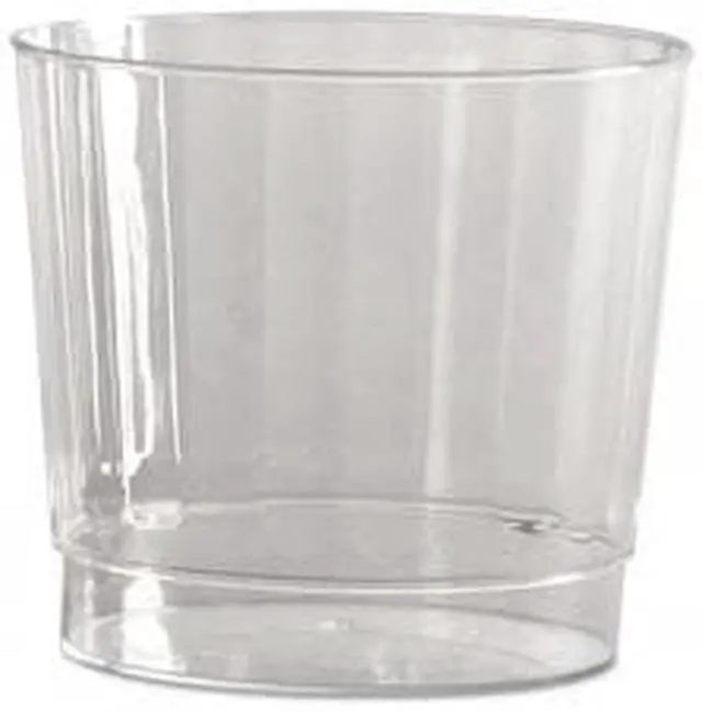 Main image of WNA Classic Crystal Plastic Rocks Tumblers 9 oz. Clear Fluted Squat 12/Pack CCR9240