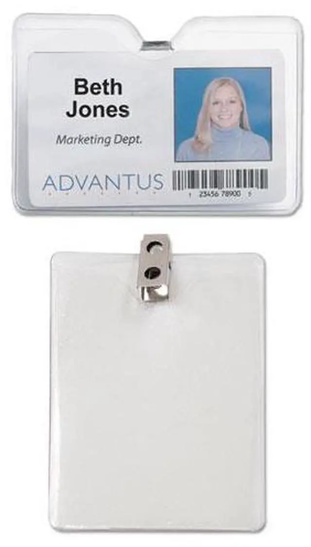 Main image of Id Badge Holder W/Clip, Vertical, 3W X 4H, Clear, 50/Pack