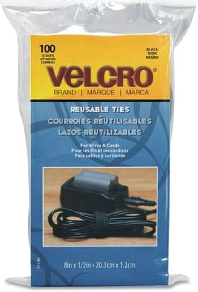 Main image of Reusable Self-Gripping Cable Ties 1/2 x Eight Inches Black 100 Ties/Pack