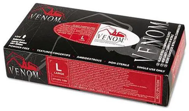 Alt view image 6 of 6 - Medline MG6113 Venom Nitrile Exam Gloves, Large, Black, Powder-Free, 100/Box