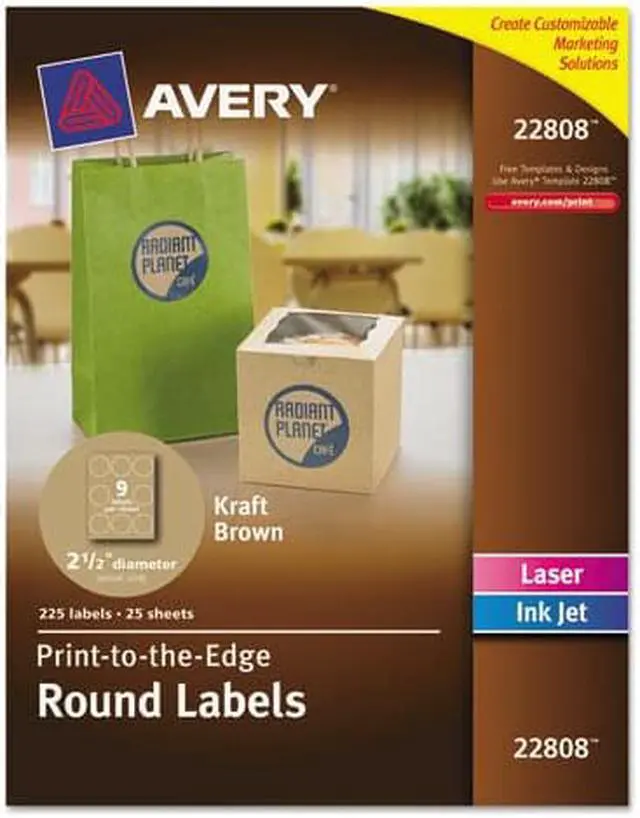 Alt view image 2 of 20 - Avery Round Print-to-the-Edge Labels 2 1/2" dia Brown Kraft 225/PK 22808