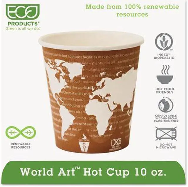 Main image of World Art Renewable Compostable Hot Cups 10 oz. 50/PK 20 PK/CT