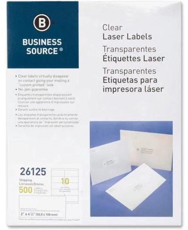 Alt view image 2 of 9 - Business Source Shipping Labels Laser Permanent 2"x4-1/4" 500/PK Clear 26125