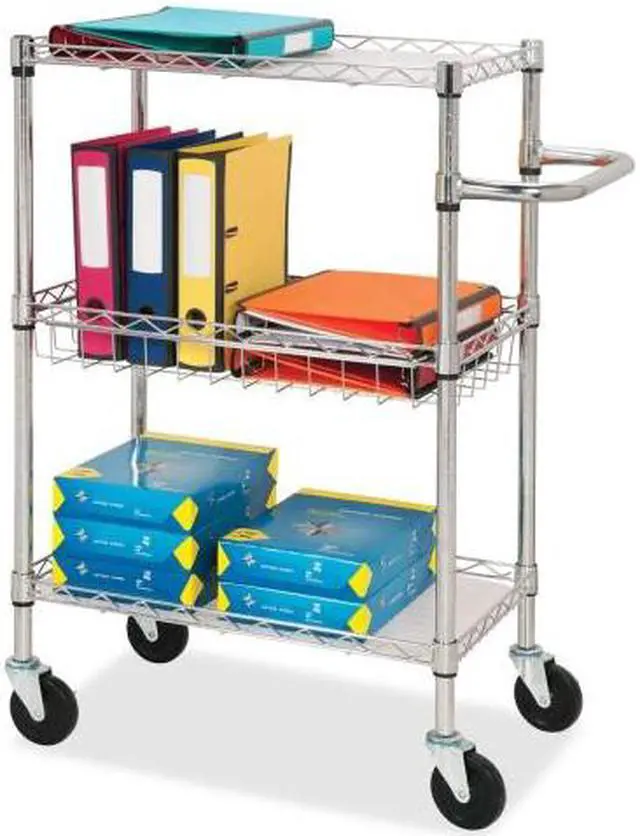 Alt view image 5 of 13 - Lorell 3-Tier Wire Rolling Cart 16"x26"x40" Chrome 84859
