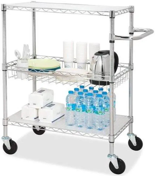 Alt view image 5 of 12 - Lorell 3-Tier Wire Rolling Cart 18"x30"x40" Chrome 84858