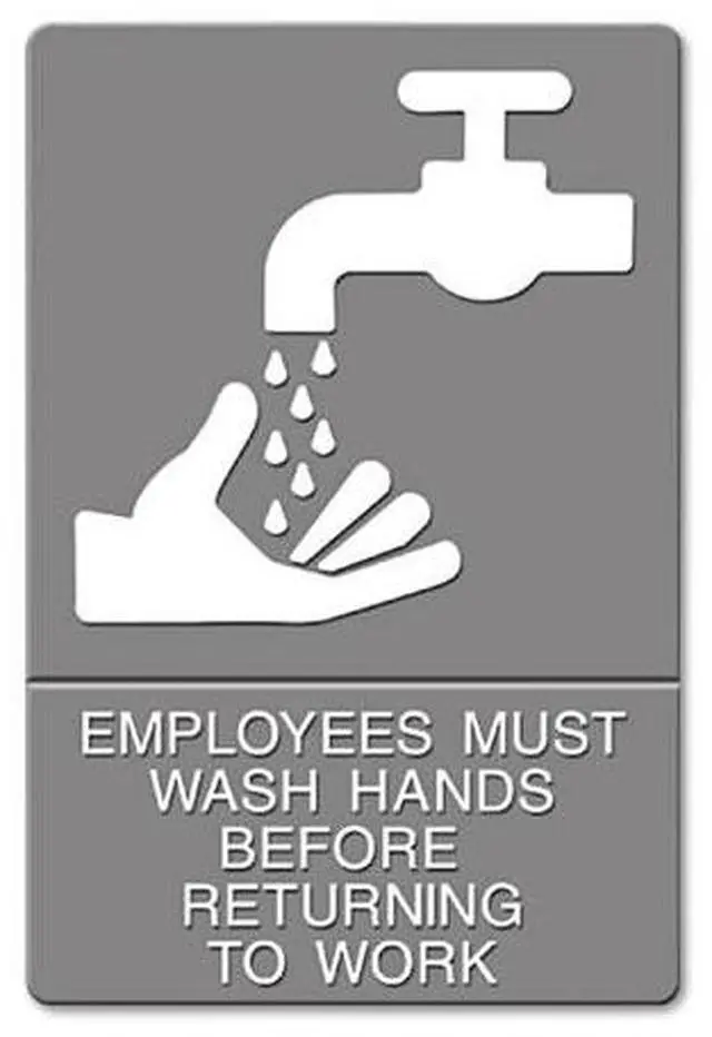 Alt view image 4 of 6 - Headline Sign ADA Sign EMPLOYEES MUST WASH HANDS... Tactile Symbol/Braille 6 x 9 Gray 4726