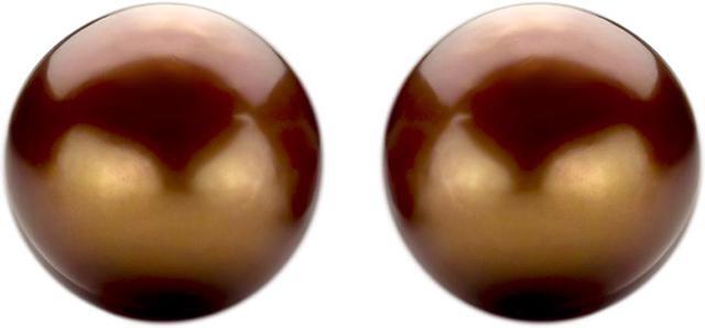 Alt view image 3 of 15 - DaVonna 14k Gold Brown Freshwater Pearl Stud Earrings (10-11 mm)