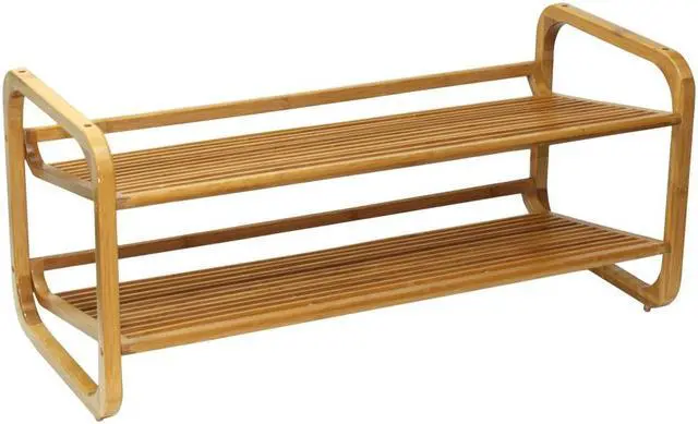 Main image of Oceanstar Two-Tier Slatted-Shelf Bamboo Shoe Rack