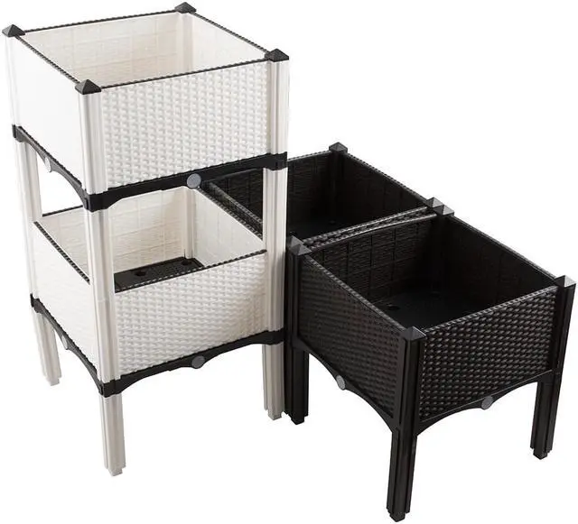 Alt view image 6 of 7 - Modern Home Raised Planter Kit - Stackable Modular Flower/Garden Bed Kit (White, Set of 4)