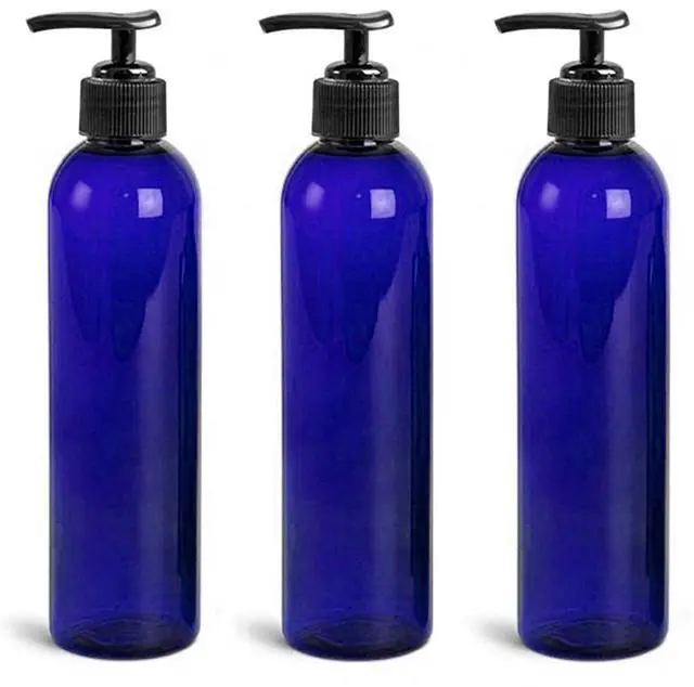 Main image of Royal Massage 8oz Bullet Round Massage Oil/Lotion/Liquid Bottle with Saddle Pump (Blue, 3)